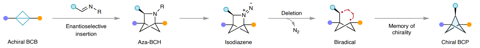Enantioselective synthesis of 2-substituted bicyclo[1.1.1]pentanes via sequential asymmetric imine addition of bicyclo[1.1.0] butanes and skeletal editing